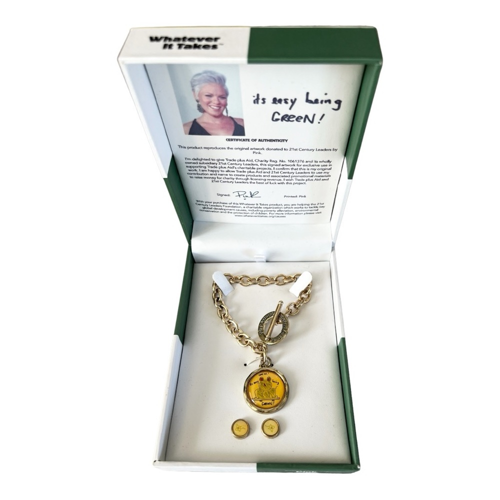 Whatever it takes artwork by PINK bracelet earrings set NWT